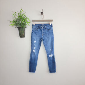 A&F Abercrombie Fitch Harper Ankle Skinny Jeans Ripped Medium Blue low Rise 0 25